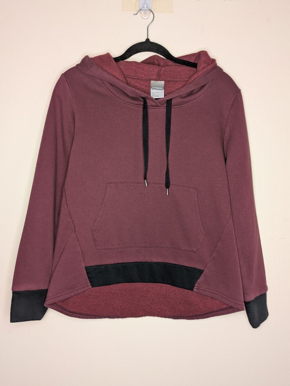Rainbeau Womens Size Small Long Sleeve Pullover Drawstring Hoodie Burgundy Black